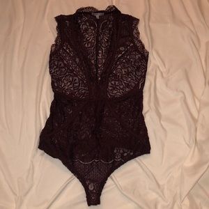 Burgundy lace bodycon suit